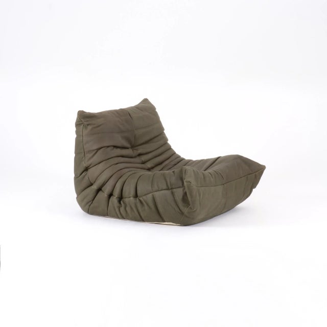 Mid-Century Modern Rare Ligne Roset Togo 3-Piece Lounge in Stone Olive Leather For Sale - Image 3 of 16