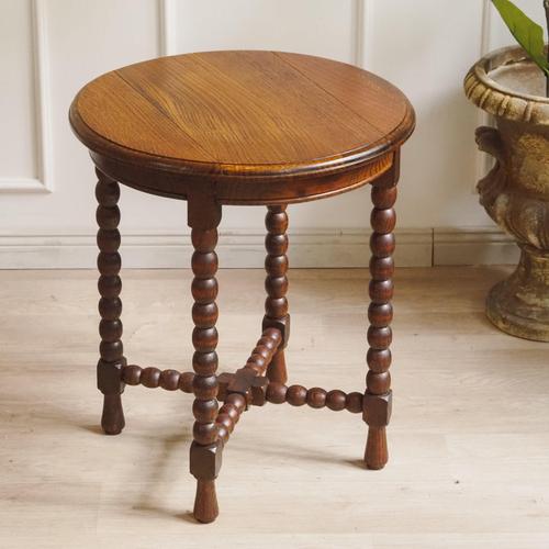 Brown Round Oak Side Table, 1900 For Sale - Image 8 of 14