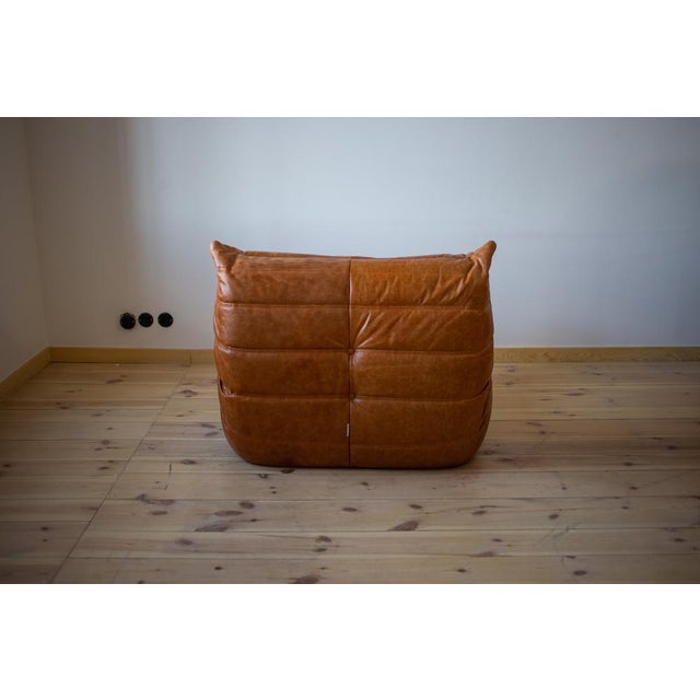 Ligne Roset Pine Leather Togo Lounge Chair attributed to Michel Ducaroy for Ligne Roset For Sale - Image 4 of 6