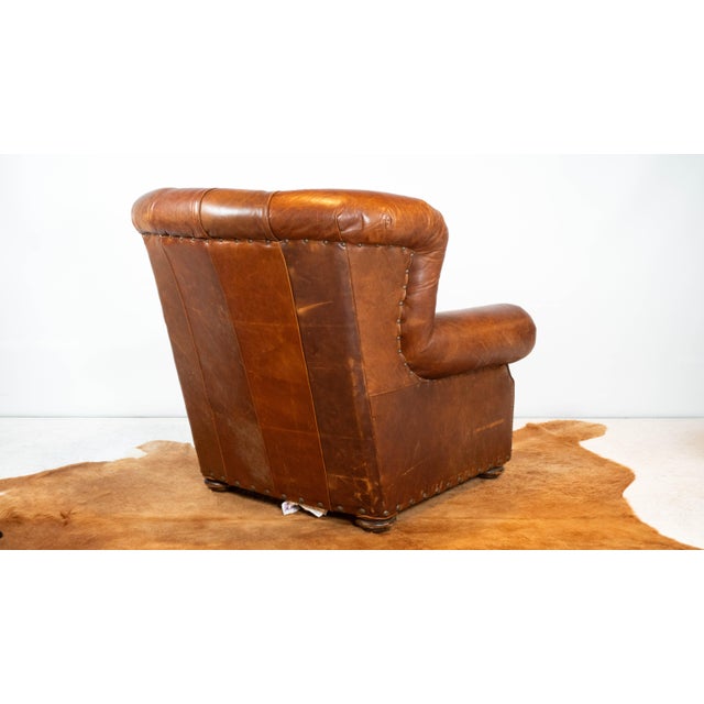 Restoration Hardware Churchill Cigar Leather Luxe Writer's Chair For Sale - Image 11 of 15