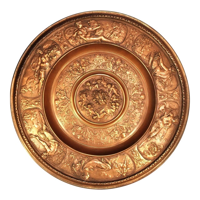 Antique Large Copper Finish Zodiac Charger Wall Hanger Foundry Stamp For Sale