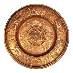 Antique Large Copper Finish Zodiac Charger Wall Hanger Foundry Stamp