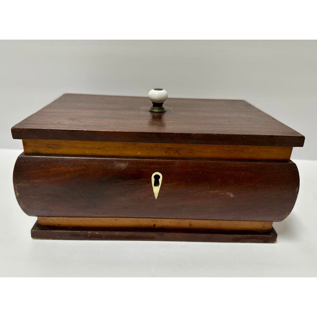 Brown Antique Mid-Late 19th Century Wood Victorian Tea Caddy With Key For Sale - Image 8 of 12