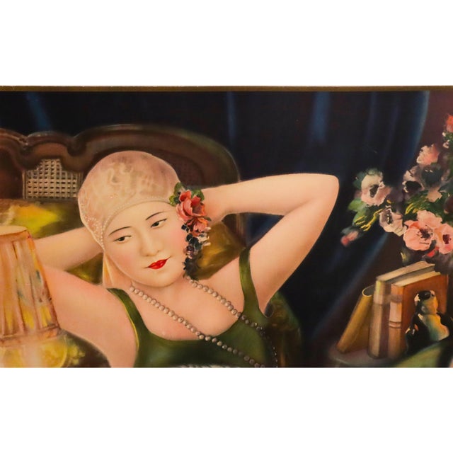 Art Deco 1930's Pre-Revolutionary Shanghai Girl Pin-Up Cigarette Advertisement (My Dear Cigarettes) Linen Backed For Sale - Image 3 of 5