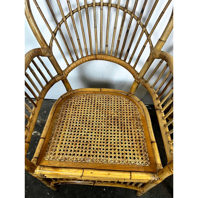 Vintage Rattan Bamboo Fan Back Chairs- A Pair For Sale - Image 11 of 12