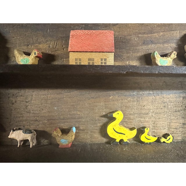 Folk Art 19th Century Primitive Wall Shelf With Collection of Early Hand-Carved Miniature Farm Animals, Trees & House For Sale In Boston - Image 6 of 8