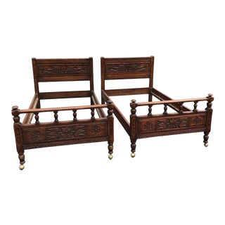 Mandel Brothers Chicago Carved Jabobean Twin Beds a Pair For Sale