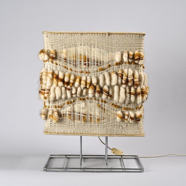 Woven Textile and Chrome Table Lamp by Max Sauze, 1970 For Sale - Image 6 of 9