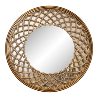 42” Antiqued Gold & Silver Leaf Round Lattice Wall Mirror For Sale