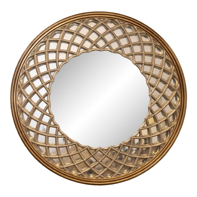 42” Antiqued Gold & Silver Leaf Round Lattice Wall Mirror For Sale