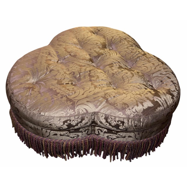 Rose Tarlow Melrose House Attr. Tufted Trefoil Ottoman in Silk Damask W Bullion Fringe. Attributed to Rose Tarlow Melrose...