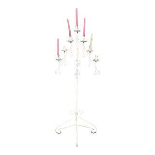 Tall Vintage White Metal Standing Candelabra For Sale
