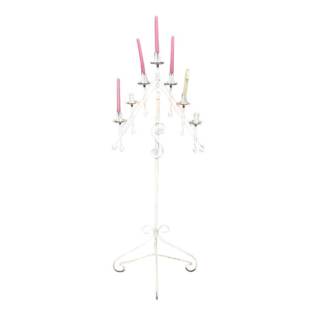 Tall Vintage White Metal Standing Candelabra For Sale