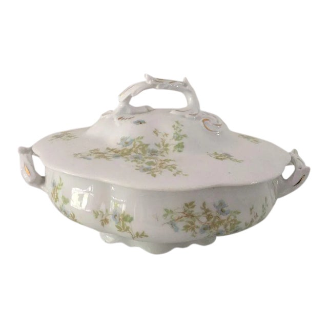 Vintage Floral Bone China Lidded Serving Bowl For Sale
