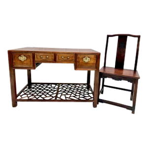 Set of 2 Chinese 19th Century Huanghuali Writing Desk With Chair Set