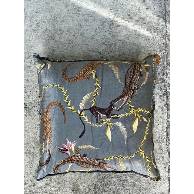 Vintage River Chase Printed Velvet Pillow For Sale - Image 9 of 12