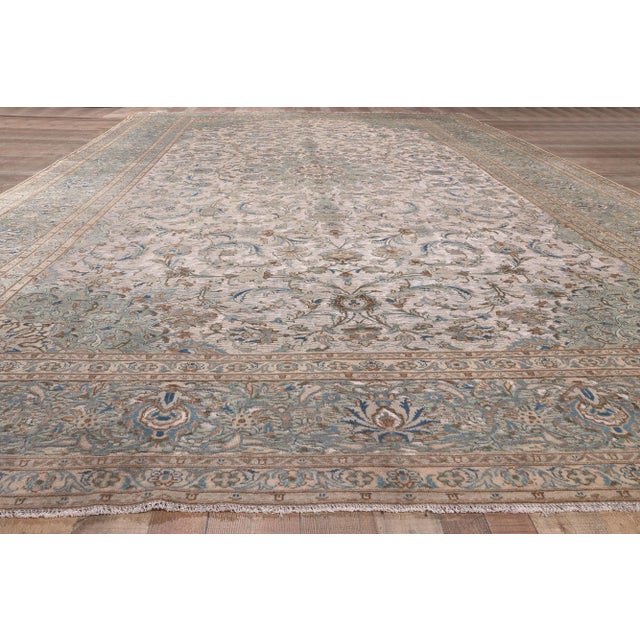 Tan Mid 20th Century Handcarved Vintage Persian Kashan Rug, 11'1 X 19'4 For Sale - Image 8 of 10