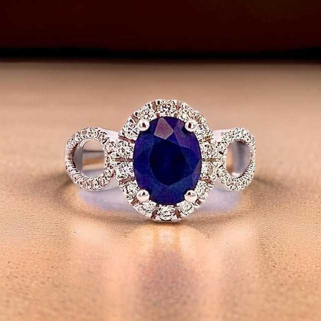 Natural Sapphire Diamond Ring Size 6.25 14k W Gold 2.31 TCW Certified For Sale In New York - Image 6 of 14
