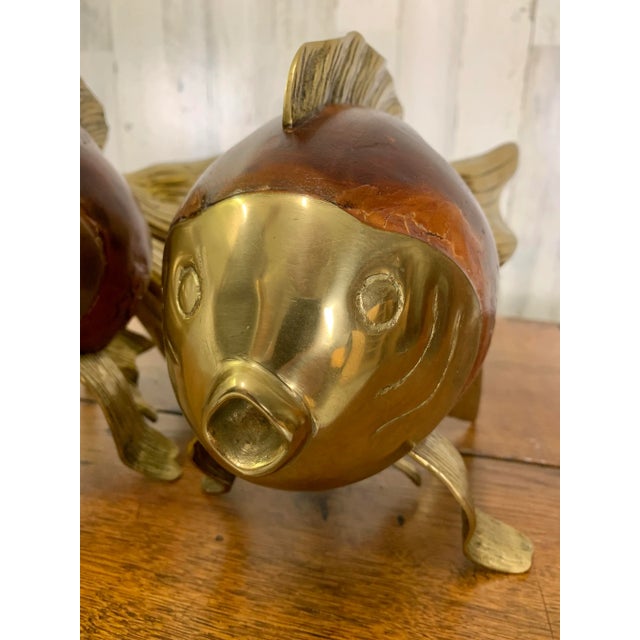 Wood and Brass Koi Fish Sculptures - a Pair For Sale - Image 9 of 13