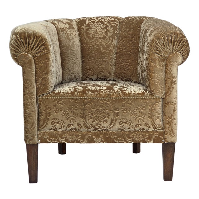 Vintage Danish Armchair in Green Furniture Velour & Ash Wood Legs, 1960s For Sale