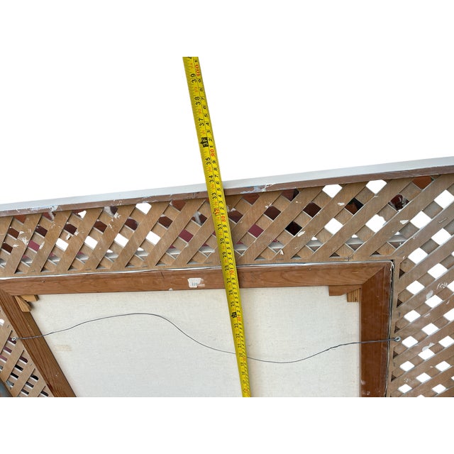 1980s Louis Tessier, a Marmoset Monkey Taking Sweets on a Painted Commode Giclée Reproduction Print on Canvas in Lattice Frame For Sale - Image 10 of 11