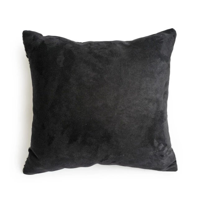 Vintage black and white embroidered pillow. Beautiful hand stitch work patterns made in Nepal. Down insert with faux suede...