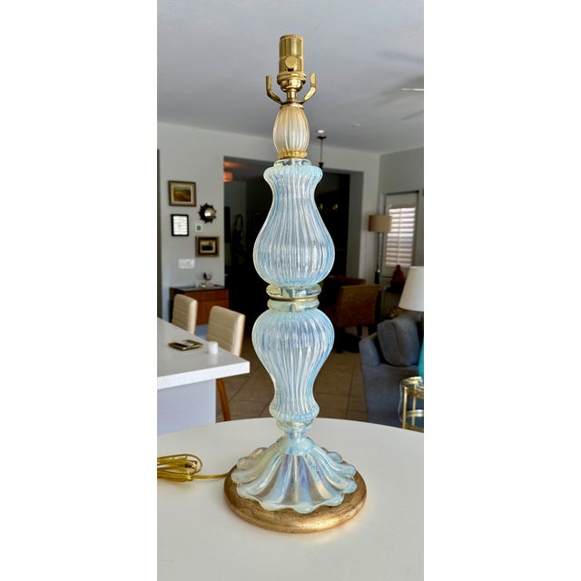 Murano Italian Blue Opalescent Table Lamp For Sale - Image 4 of 16