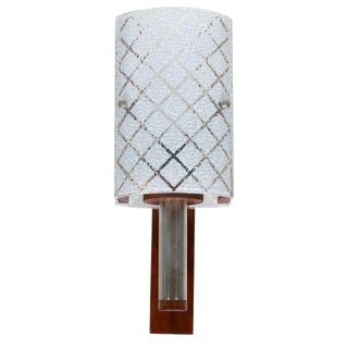 Vintage Bohemian Wall Lamp in Milk Glass and Teak Wood For Sale