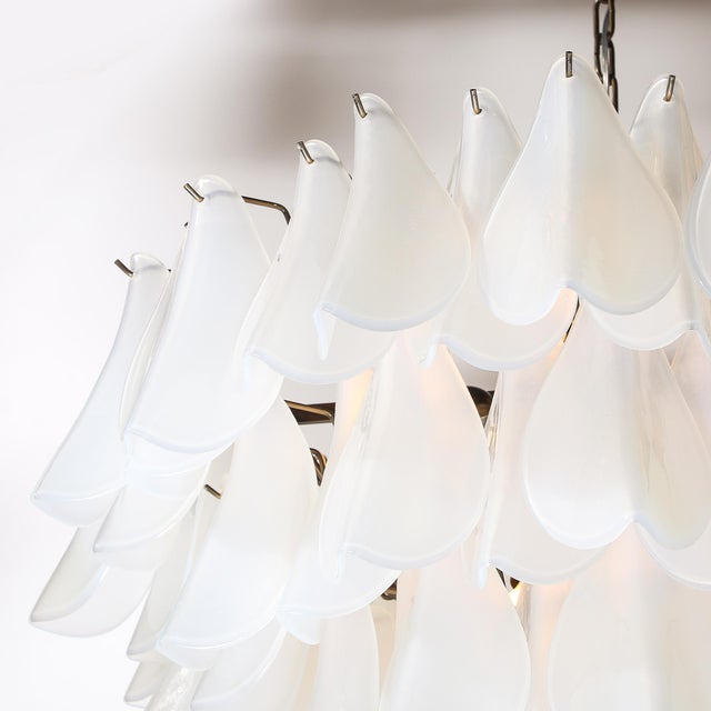 Modernist Feather Chandelier in Murano Opalescent Glass and Oil Rubbed Bronze For Sale In New York - Image 6 of 12