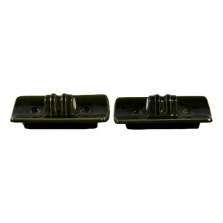 Art Deco Wall Lamps in Green Glazed Ceramic, Set of 2 For Sale