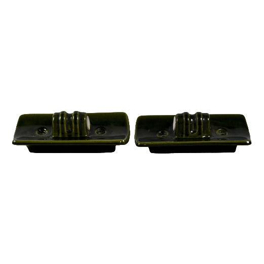 Art Deco Wall Lamps in Green Glazed Ceramic, Set of 2 For Sale