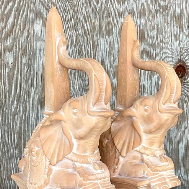 Ceramic Vintage Regency Terra Cotta Elephant Obelisks - a Pair For Sale - Image 7 of 12