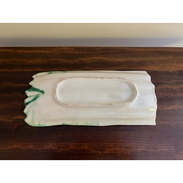 Cream Vintage French Country Majolica Asparagus Dish in Turquoise and Cream For Sale - Image 8 of 8