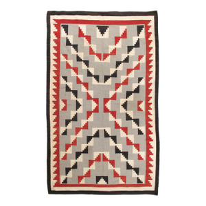 Antique Navajo Carpet, Folk Rug, Handmade Wool, Beige, Gray, Blood Orange