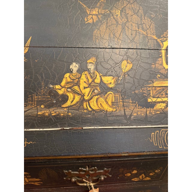 Old Black Distressed Chinoiserie Desk For Sale - Image 4 of 11