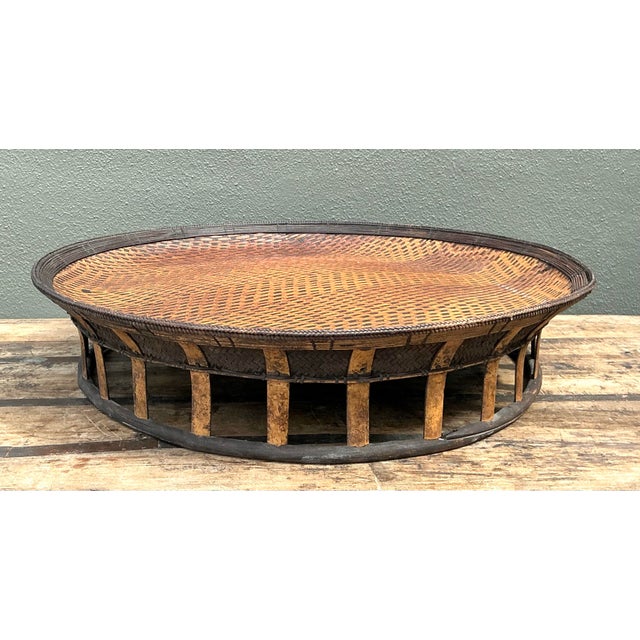Tan Vintage Woven Rattan and Bamboo Large Tray For Sale - Image 8 of 12