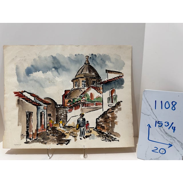 Paper Henry Emil Salloch Original Watercolor on Paper Taxco, Mexico. 1961. For Sale - Image 7 of 7