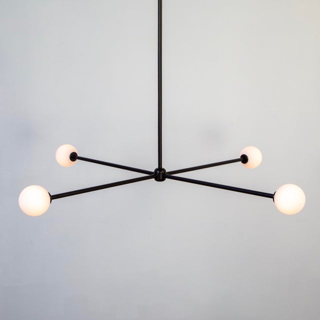 Globe Chandelier 4, Black, 26.5in H, 3 Inch Glass Globes, by Research.Lighting, Modern, Minimal Hanging Light For Sale - Image 4 of 11