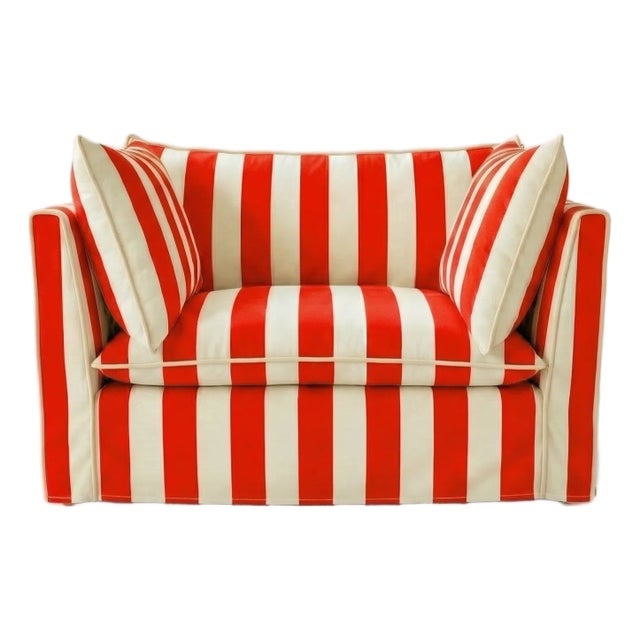 Sophie Conran Coco Loveseat - Petunia Red Stripes with Knife Edge Cushion For Sale