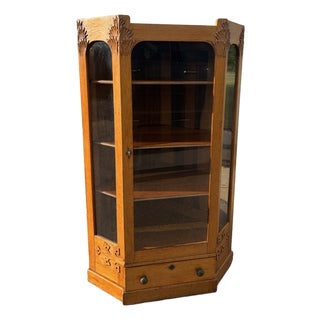 Antique Circa 1900 Golden Oak and Glass Corner China Cabinet For Sale