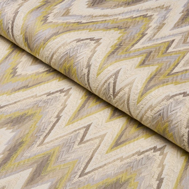 Schumacher Sample - Schumacher Valkyrie Flame Stitch Fabric In Lemon Sage For Sale - Image 4 of 5