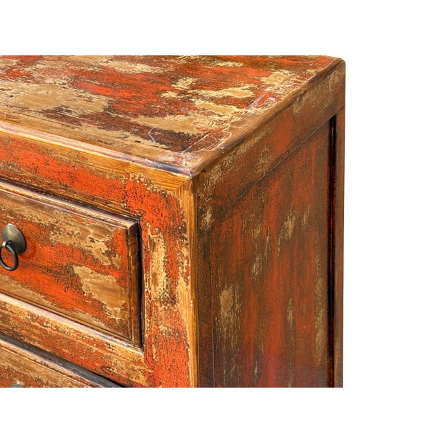 2000 - 2009 Chinese Distressed Orange Brown 9 Drawers Dresser Cabinet For Sale - Image 5 of 11