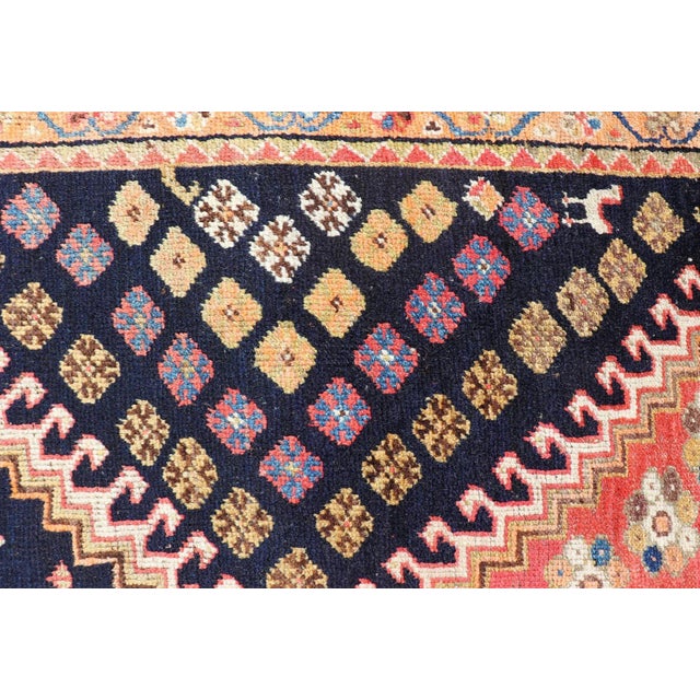 Ink Blue Antique Persian Tribal Shiraz in Wool With Tribal Medallion Design For Sale - Image 8 of 12