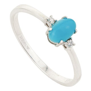 Oval Cut Turquoise & Diamond Solitaire Three Stone Ring in 14k Gold Size 7 For Sale