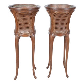 Early 20th Century Pair of French Belle Époque Louis XV–Style Caned Jardinière Stands With Copper Liners For Sale