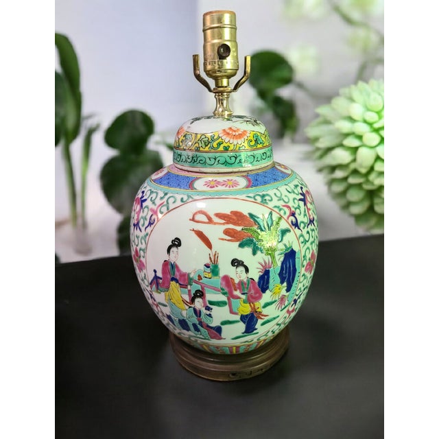 This Vintage Asian Figural Famille Rose Ginger Jar Table Lamp is a unique and decorative piece that combines traditional...