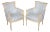 Pair French Louis XV Style Blue Upholstered Bergères Chairs Attr to Jansen For Sale