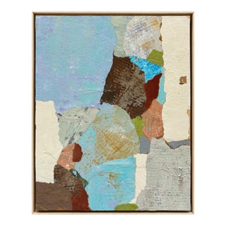 Contemporary Abstract "Blue Stream" Layered Paper Collage, Framed For Sale