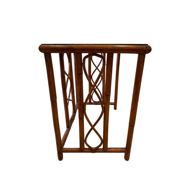 Vintage Burnt Bamboo Rattan Nesting Tables With Glass Tops, Set of 3, C. 1970s For Sale - Image 11 of 17