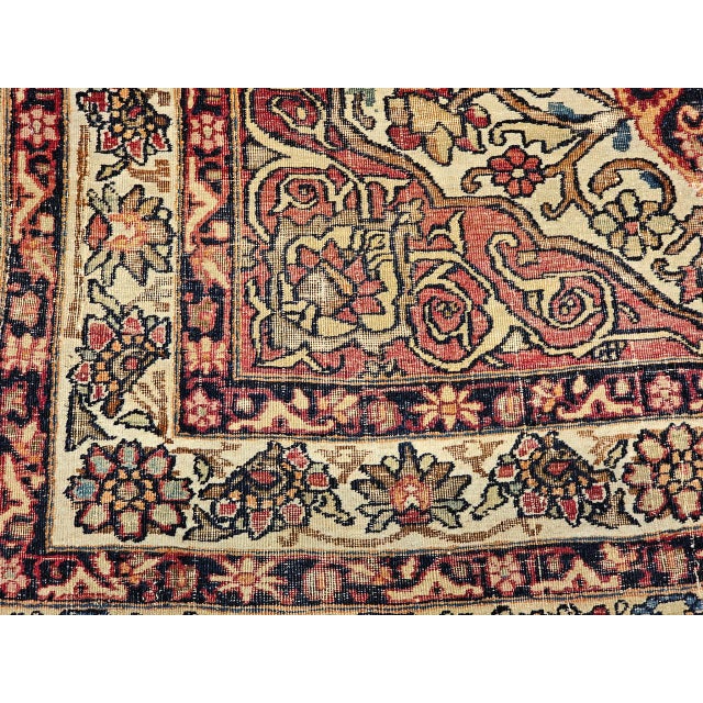 19th Century Persian Kerman Lavar Rug, Hand-Knotted Wool, Floral Design, Burgundy & Ivory, 4x6 For Sale - Image 15 of 18